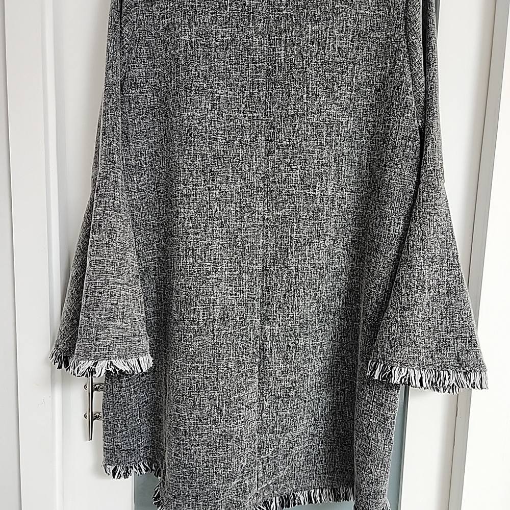 Sheer Black and Gray Knit Fringe Poncho
